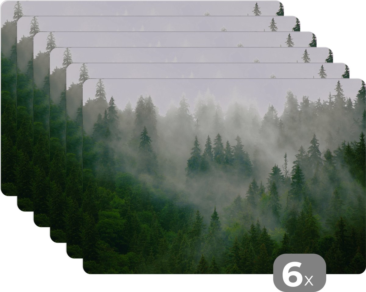 Placemats - Onderlegger - Natuur - Bos - Boom - Berg - 45x30 cm - Placemat - 6 stuks