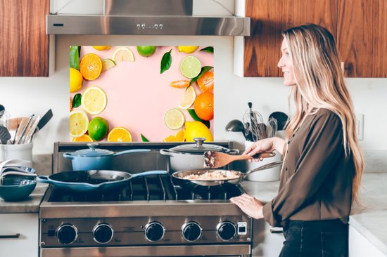 Spatscherm keuken 90x60 cm - Kookplaat achterwand Fruit - Citrus - Pastel - Muurbeschermer - Spatwand fornuis - Hoogwaardig aluminium