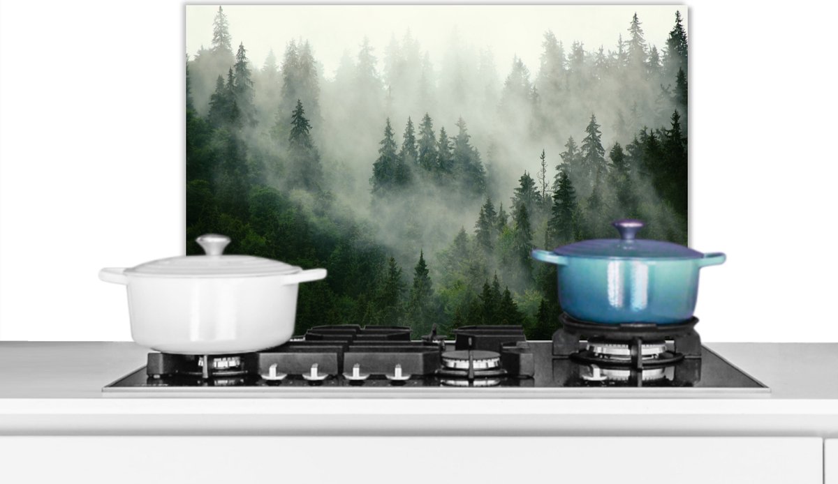 KitchenYeah - Spatscherm - Natuur - Bos - Boom - Berg - Koken - 70x50 cm - Muurbeschermer