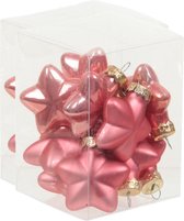 24x Sterretjes kersthangers/kerstballen bubblegum roze van glas - 4 cm - mat/glans - Kerstboomversiering