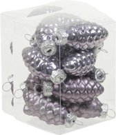 24x Dennenappel kersthangers/kerstballen lila paars van glas - 6 cm - mat/glans - Kerstboomversiering