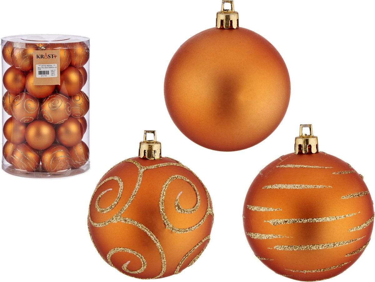 60x stuks gedecoreerde kerstballen oranje kunststof 6 cm - Kerstboom versiering
