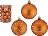 60x pcs boules de Noël décorées en plastique orange 6 cm - Décoration de sapin de Noël