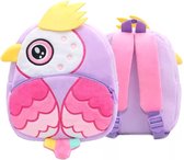 BoefieBoef Owl peuter / kleuter rugtas - Sierlijke Uil kinder rugzak - jongens en meisjes - 6 liter - 0 tot 4 jaar oud - dierentas - peuterspeelzaal - opvang - gymtas - speelzaal - bso - baby backpack - schooltas - paars - vogel - dier - animal