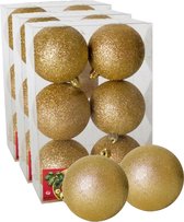 18x stuks kerstballen goud glitters kunststof diameter 8 cm - Kerstboom versiering