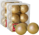 24x stuks kerstballen goud glitters kunststof diameter 6 cm - Kerstboom versiering
