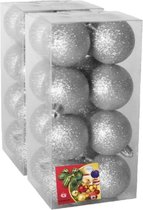 32x Boules de Noël en plastique argenté à paillettes diamètre 5 cm - Décoration de sapin de Noël