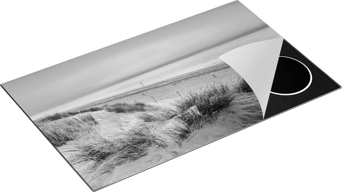 Chefcare Inductie Beschermer Strand en Zee vanuit de Duinen - Zwart Wit - 85x55 cm - Afdekplaat Inductie - Kookplaat Beschermer - Inductie Mat
