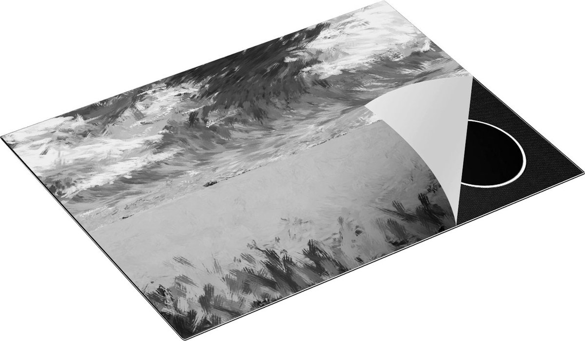 Chefcare Inductie Beschermer Abstracte Kunst - Landschap van Veld Graan - Zwart Wit - 70x52 cm - Afdekplaat Inductie - Kookplaat Beschermer - Inductie Mat