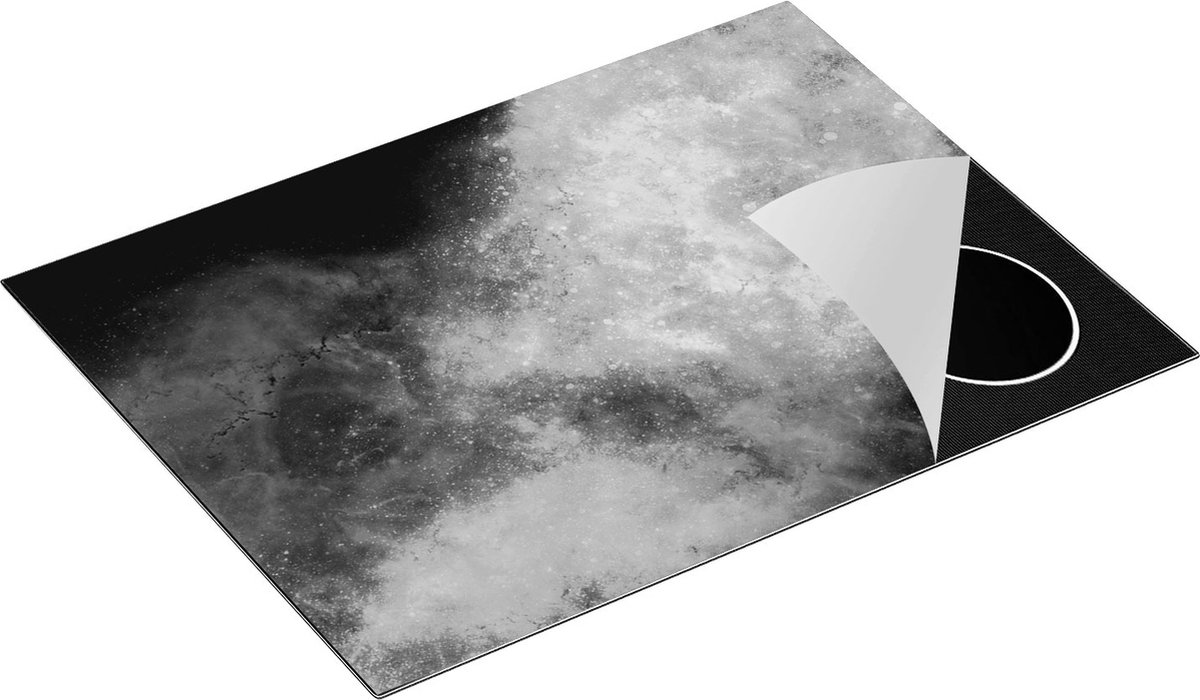 Chefcare Inductie Beschermer Abstracte Kunst - Luxueuze Marmer - Zwart Wit - 70x52 cm - Afdekplaat Inductie - Kookplaat Beschermer - Inductie Mat