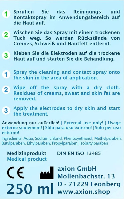axion® - Reinigings- en contactspray - Voor TENS/EMS elektroden - 250ml