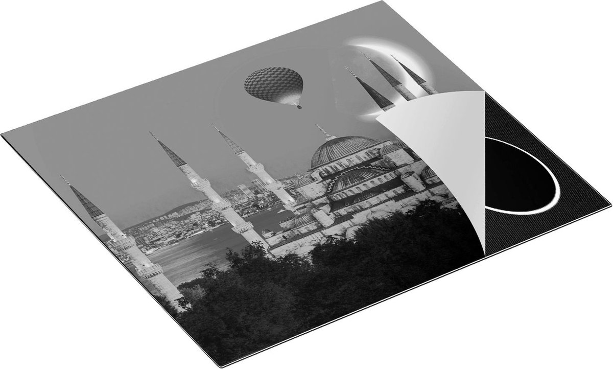 Chefcare Inductie Beschermer Sultan Ahmetmoskee in Istanbul - Zwart Wit - 60x50 cm - Afdekplaat Inductie - Kookplaat Beschermer - Inductie Mat