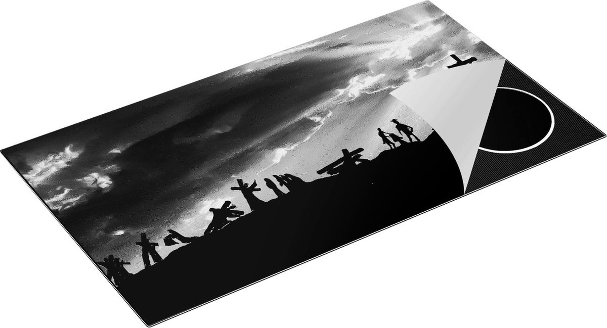 Chefcare Inductie Beschermer Kruistocht naar het Kruis van Jezus Christus - Zwart Wit - 95x55 cm - Afdekplaat Inductie - Kookplaat Beschermer - Inductie Mat