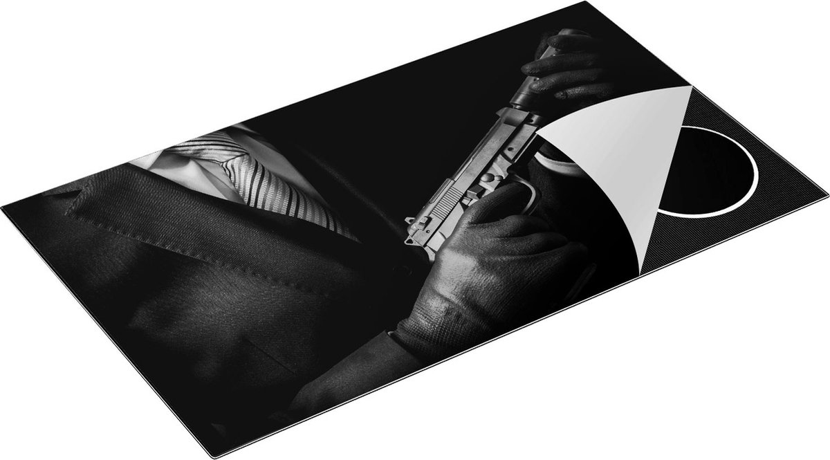 Chefcare Inductie Beschermer Maffia Man met een Pistool in Handen - Zwart Wit - 89,6x51,6 cm - Afdekplaat Inductie - Kookplaat Beschermer - Inductie Mat