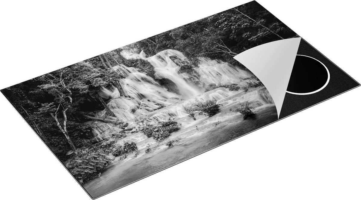 Chefcare Inductie Beschermer Waterval in het Tropische Natuur - Zwart Wit - 90x52 cm - Afdekplaat Inductie - Kookplaat Beschermer - Inductie Mat