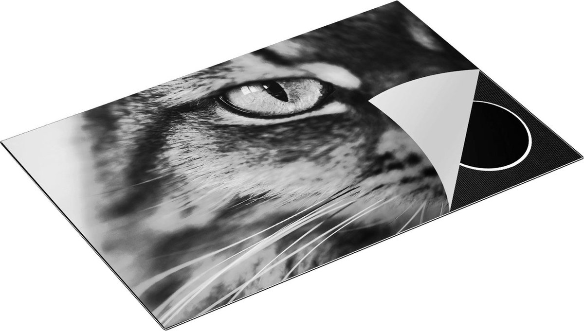 Chefcare Inductie Beschermer Kat met Groene Ogen van Dichtbij - Zwart Wit - 81,6x52,7 cm - Afdekplaat Inductie - Kookplaat Beschermer - Inductie Mat