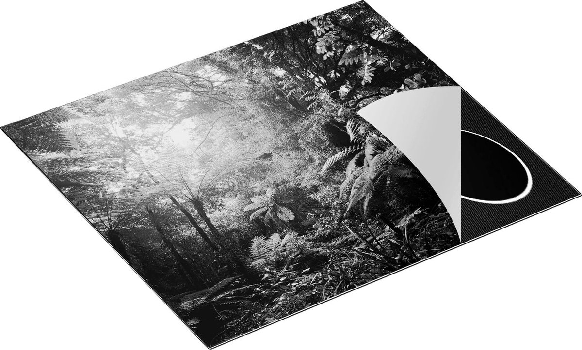 Chefcare Inductie Beschermer Tropische Jungle met Zonneschijn - Zwart Wit - 60x52 cm - Afdekplaat Inductie - Kookplaat Beschermer - Inductie Mat