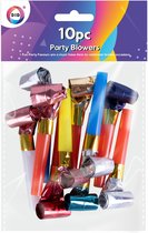 10x Metallic kleurenmix roltongen party toeters - uitblazers - mini toetertjes