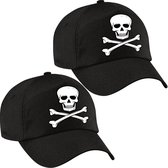 2x stuks piraten verkleed petjes/caps met doodskop zwart voor jongens/meisjes - Carnaval kostuum accessoires