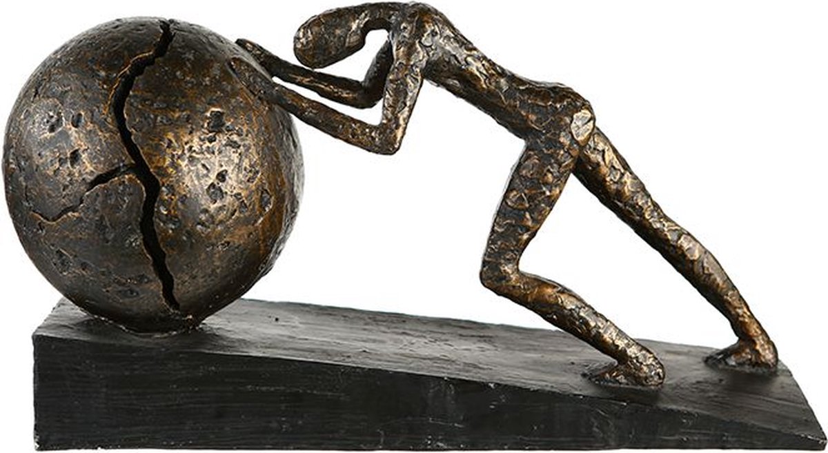 Beeld man duwt een bal op heuvel - Uphill figuur - Brons - decoratief beeld heavy ball - Polyresin/metalen beeld met structuur - hoogte 21.5 cm