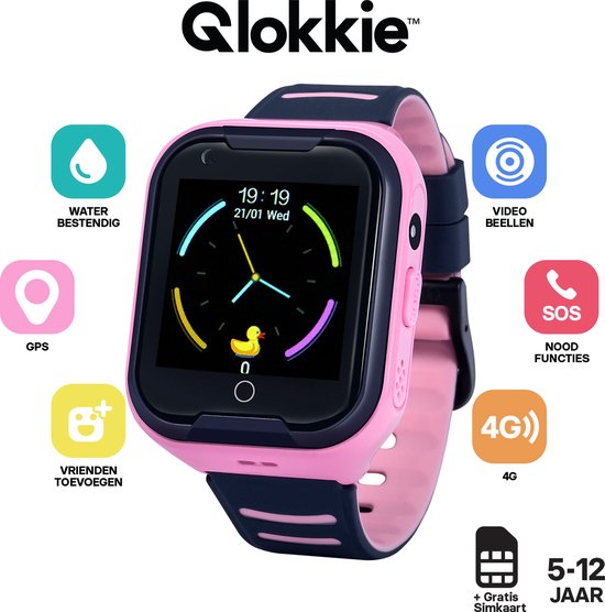 Qlokkie GPS Horloge kind Smartwatch kinderen GPS Tracker 4G SOS