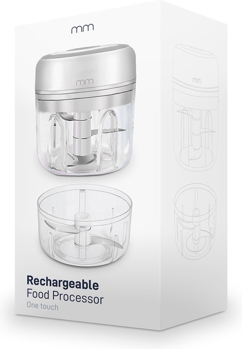 Mini Food Processor - Keukenmachine - Hakmolen - Oplaadbaar – Draagbaar – Incl. Mesjes - Incl. 2 kopjes (200 & 300ml) van MikaMax — cadeau in Koken & Dineren - foto 2
