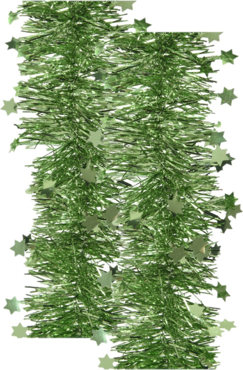 2x stuks lametta kerstslingers met sterretjes groen 270 x 10 cm - kerstslingers/kerst guirlandes