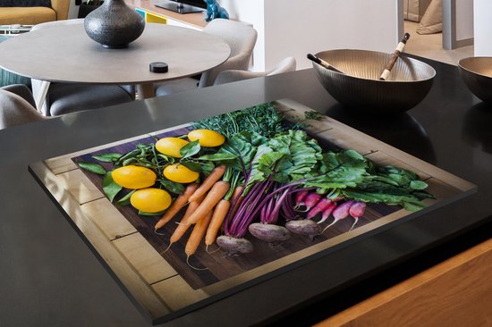 KitchenYeah® Inductie beschermer 81.6x52.7 cm - Groente - Fruit - Houten kist - Kookplaataccessoires - Afdekplaat voor kookplaat - Inductiebeschermer - Inductiemat - Inductieplaat mat