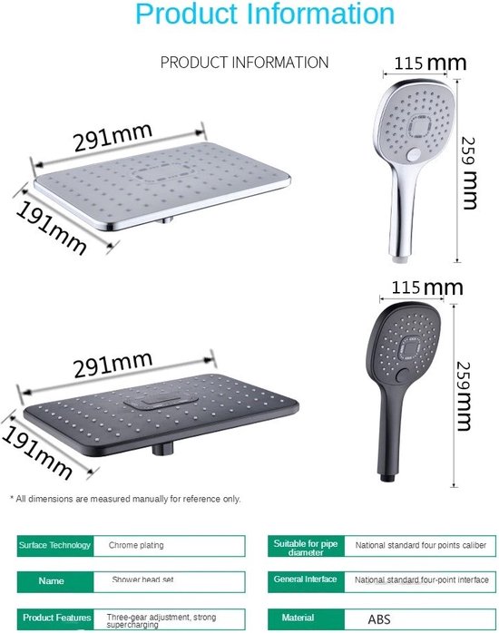 Nolad® Smartactive Douchekop 3 Sproeistanden ABS 360° Straal Badkamer...