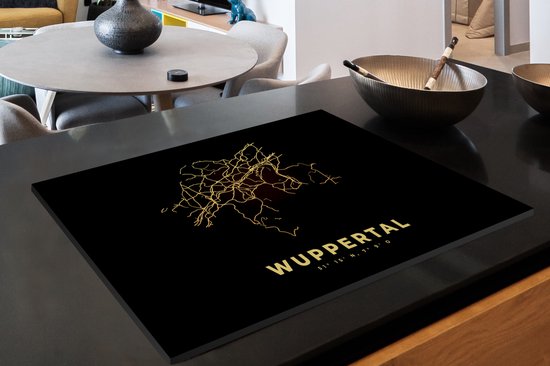 KitchenYeah® Inductie beschermer 80.2x52.2 cm - Stadskaart - Kaart - Goud - Wuppertal - Plattegrond - Kookplaataccessoires - Afdekplaat voor kookplaat - Inductiebeschermer - Inductiemat - Inductieplaat mat