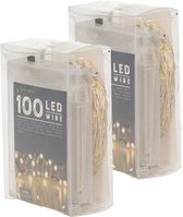 Set van 2x stuks draadverlichting lichtsnoer met 100 lampjes warm wit op batterij 1000 cm