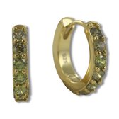 Silventi 9SIL-22088 Zilveren Oorringen met Zirkonia - Dames - Zirkonia - Olijf Groen - 16 x 3 mm - Scharnier - Zilver - Gold Plated (Verguld/Goud op Zilver)