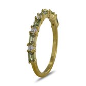 Silventi 9SIL-22302 Zilveren Ring met Zirkonia - Dames - Zirkonia - Rond - Wit - 2 mm - Baquette - Olijf Groen - 2 x 3,5 mm - Maat 54 - Zilver - Gold Plated (Verguld/Goud op Zilver)
