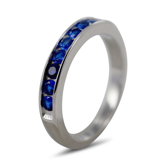Silventi 9SIL-22105 Ring en argent avec zircone - Femme - 9 pierres de zircone - 3 mm - Blauw foncé - Taille 56 - 3,5 mm de large - Rhodium - Argent
