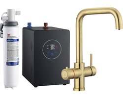 3 in1 Multi-Tap Filtrete kokend water kraan incl. boiler & 3M waterfilter, L-uitloop-Gold