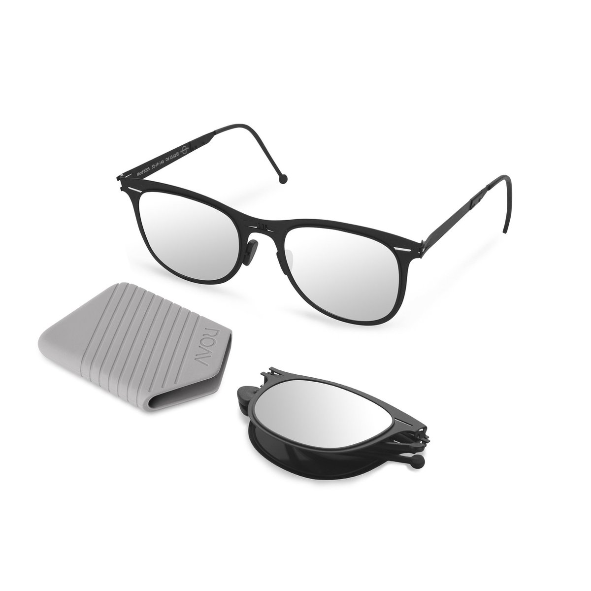 ROAV FREDDY - Opvouwbare zonnebril – Polariserend UV400 - Matte Black - Grey Gradient glazen