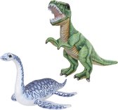 Speelgoed set van 2x pluche dino knuffels T-Rex en Plesiosaurus van ongeveer 30 cm