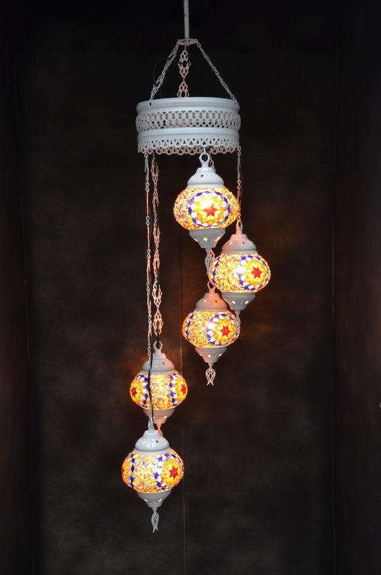 Lampe suspendue mosaïque de verre multicolore 5 ampoules lustre oriental  turc crème... | bol