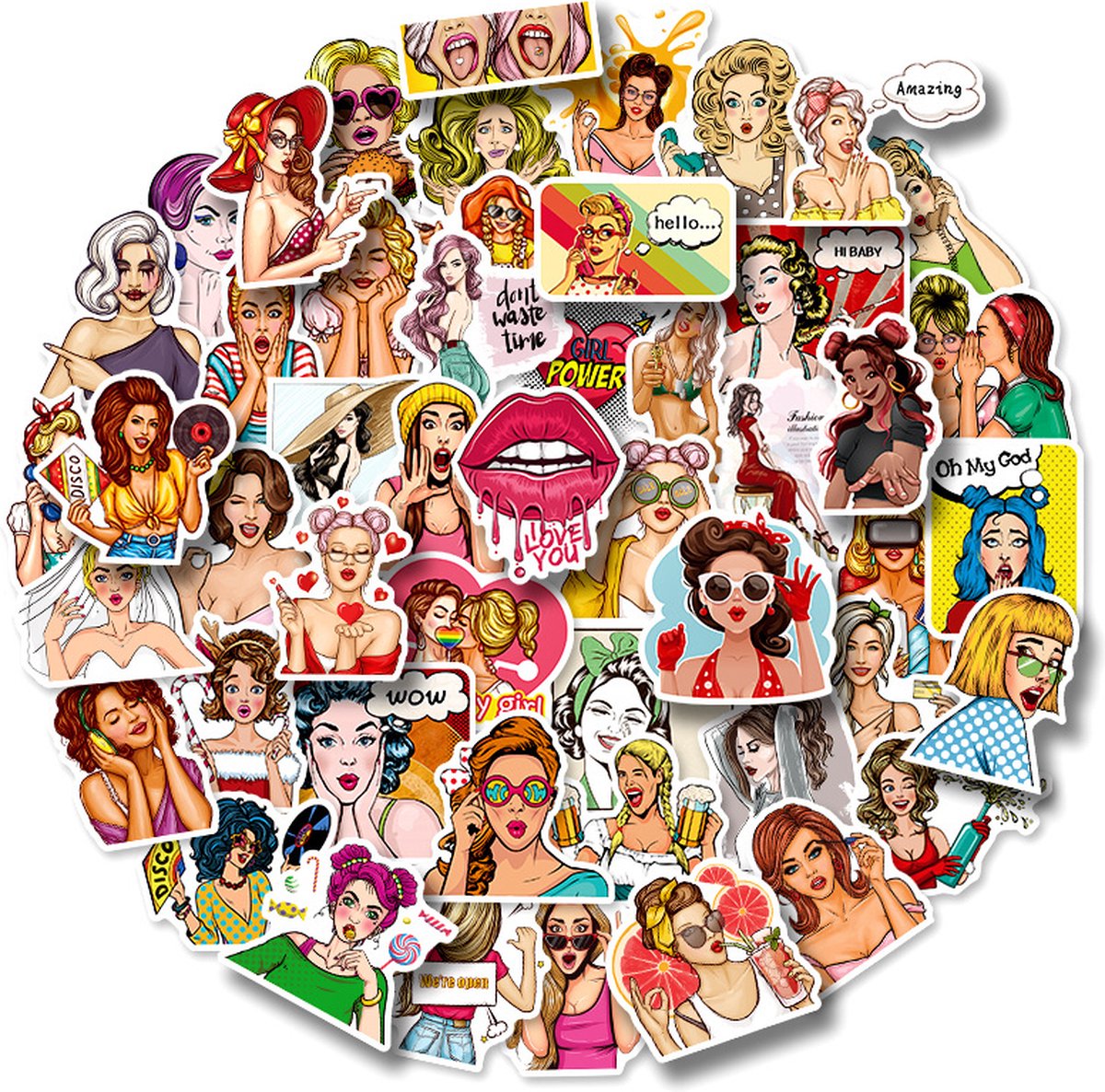Girlpower en pop art stickers | 50 stuks | stickers voor op laptop, agenda, koffer, etc.