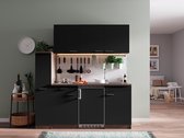 Goedkope keuken 180  cm - complete kleine keuken met apparatuur Oliver - Donker eiken/Zwart - elektrische kookplaat  - koelkast          - mini keuken - compacte keuken - keukenblok met apparatuur