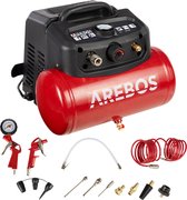AREBOS Persluchtcompressor 6 L 1200 W 13-Delige Accessoireset + Spiraalslang