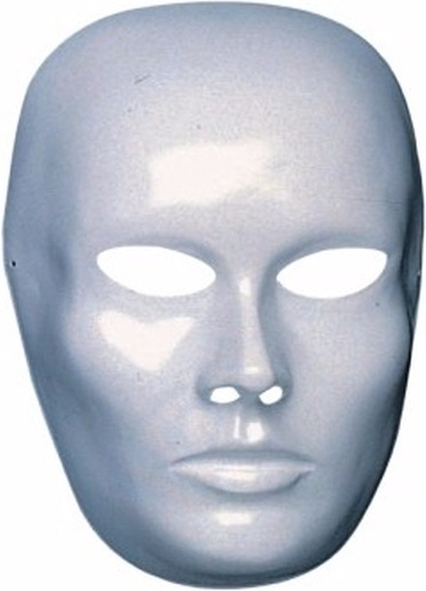 Carnaval verkleed blanco gezicht masker heren - 3x - wit - plastic - beschilderbaar - met elastiekje - volwassenen op Prijzenvolger.com