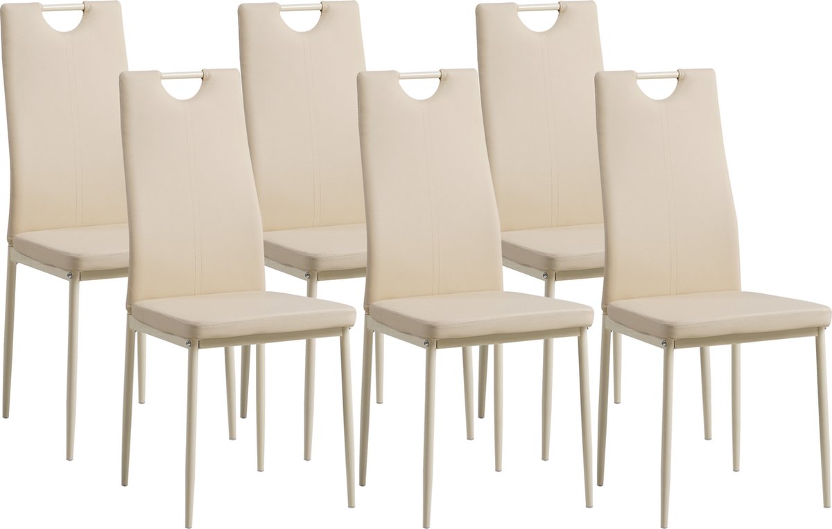 ALBATROS Salerno Eetkamerstoel Set van 6, Beige - Stijlvol Italiaans Ontwerp, Kunstleer Bekleding, Comfortabele Gestoffeerde Stoel - Moderne Keukenstoel, Eetkamerstoel of Eettafelstoel