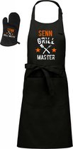 Mijncadeautje - BBQ-schort - Grill Master met Bestek - met naam - zwart - XXL 97 x 68 cm - BBQ-handschoen