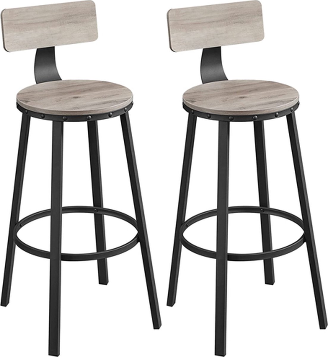 Hoppa! barkruk, set van 2, barstoelen, keukenstoelen met stevig metalen frame, zithoogte 73 cm, eenvoudige montage, industrieel design, grijs-zwart
