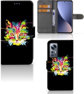 Wallet Book Case Xiaomi 12 | 12X Smartphone Hoesje Cat Color Leuke Verjaardagscadeaus