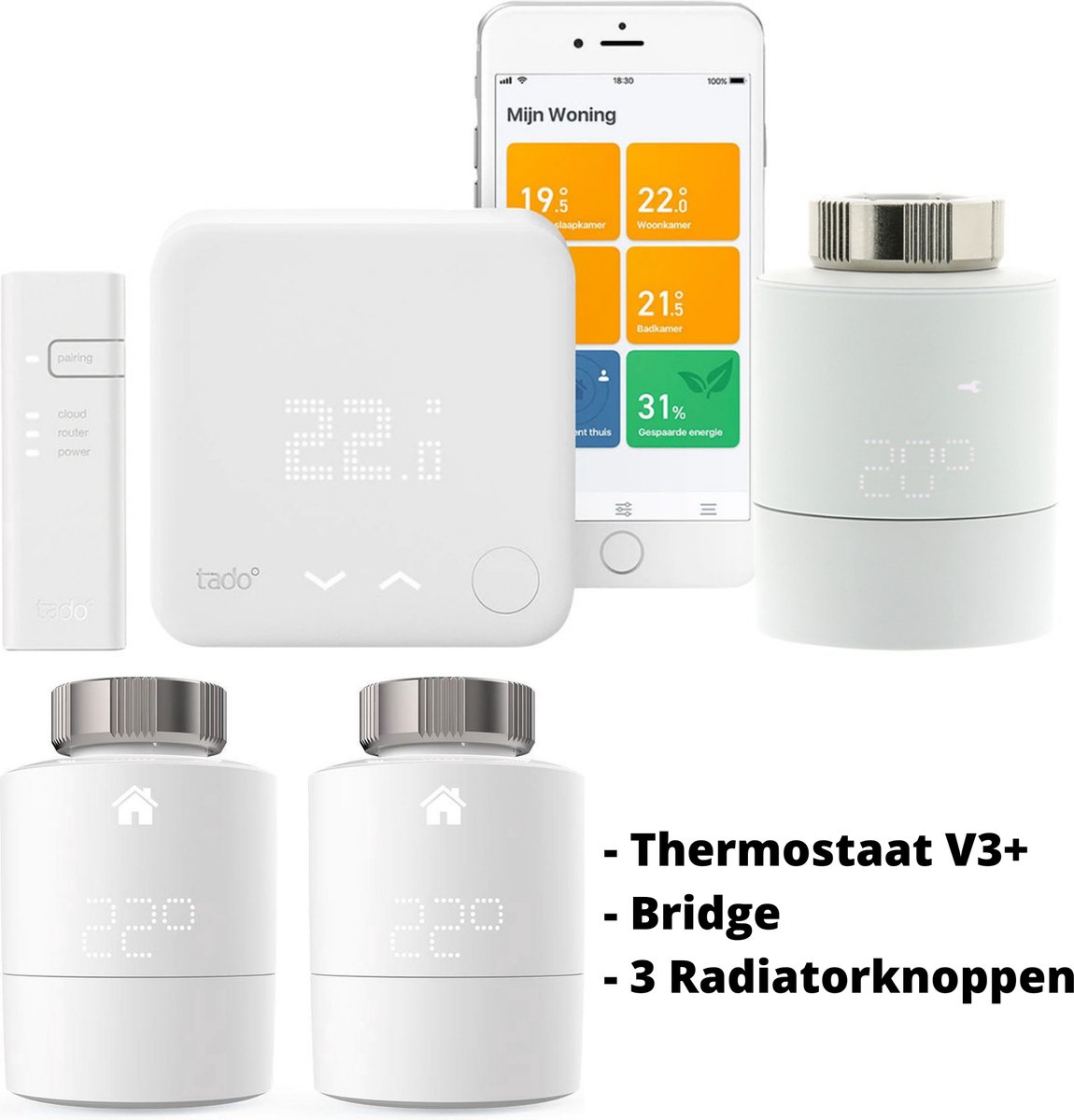 tado° Slimme Thermostaat Starterskit V3+ - Inclusief 3 Slimme  Radiatorknoppen | bol.com