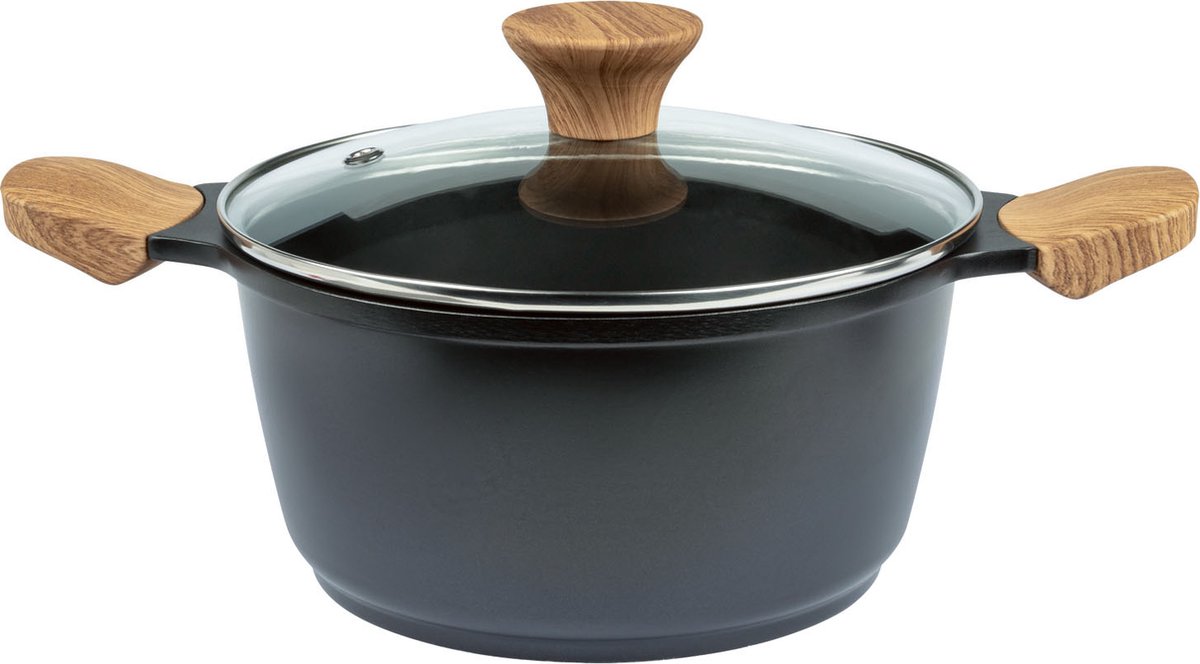 Ernesto Gegoten Aluminium Pan - Geschikt voor alle soorten warmtebronnen incl. inductie - Afmeting pan: Ø 20 cm - Voor gezondheidsbewust, vetarm bakken - Praktische literschaal aan de binnenkant - Glazen deksel met stoomuitlaat