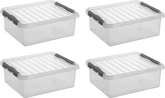 Sunware - Q-line opbergbox 25L - Set van 4 - Transparant/grijs