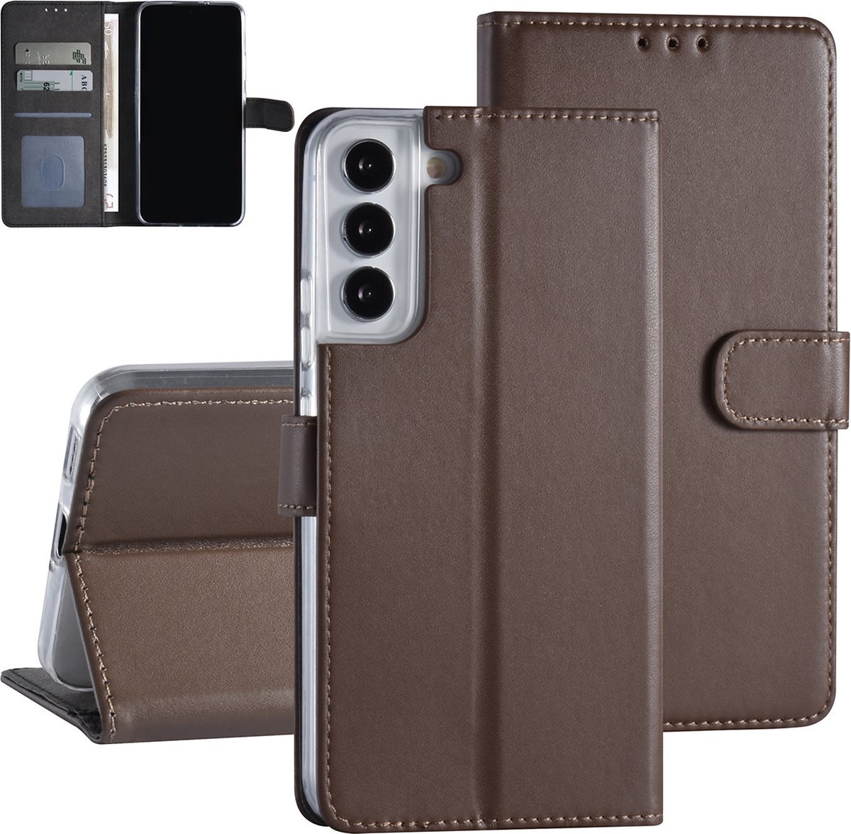Bruin Book Case hoesje voor Samsung Galaxy S22 Plus - Pasjeshouder - Magneetsluiting